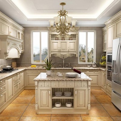 Luxury Kitchens Wall Hanging Cabinet Furniture Design Classic Solid Wood Modular Kitchen Cabinets