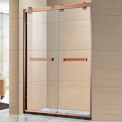 Rose Gold 304 Stainless Steel Frame Bathroom Sliding Shower Door